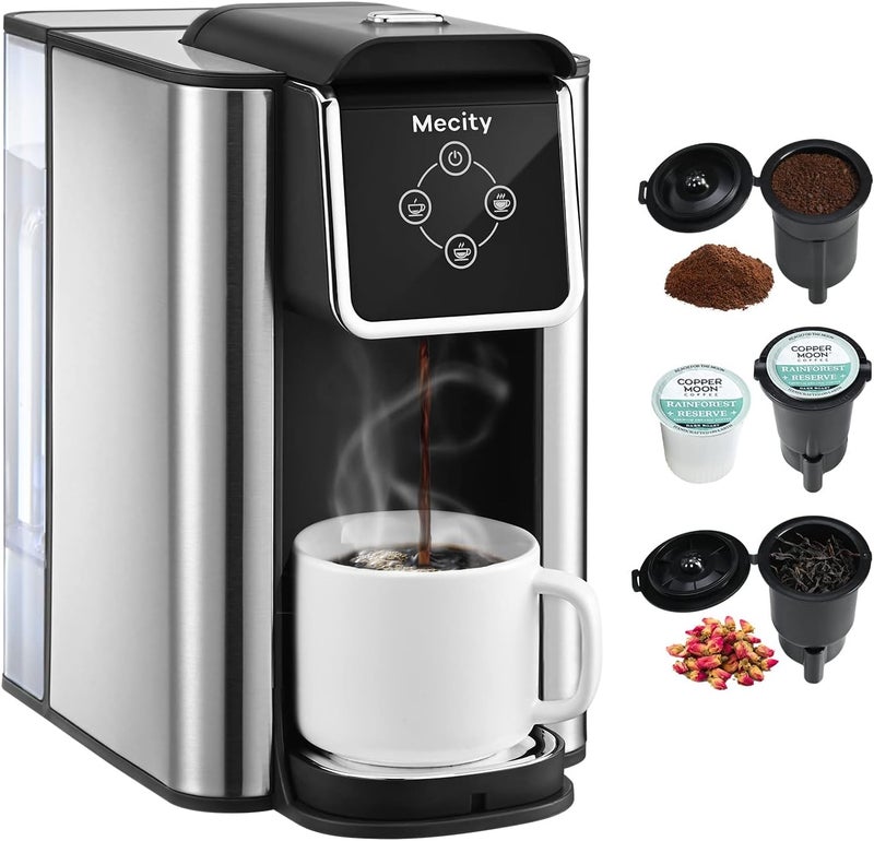 Mecity Coffee Maker 3 in 1 Single Serve Coffee Machine, Compatible with K cup Capsules, Instant Coffee Pot, Tea maker, 6,8,10 Oz Cup, Removable 50 Oz Water Reservoir, 120V 1150W - Image 1